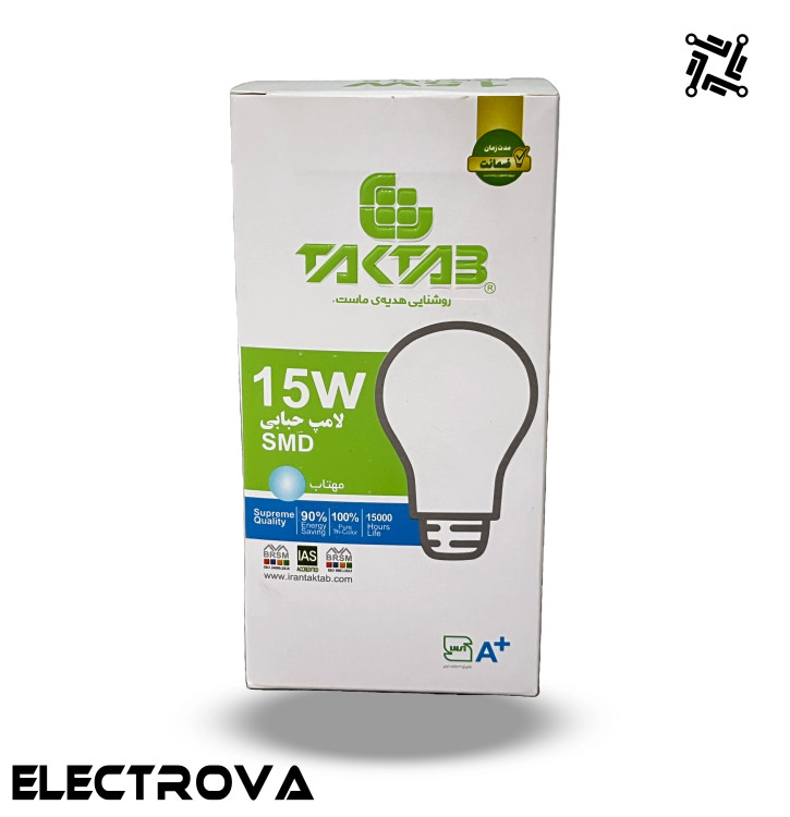لامپ 15 وات SMD تکتاب مدل حبابی پایه E27