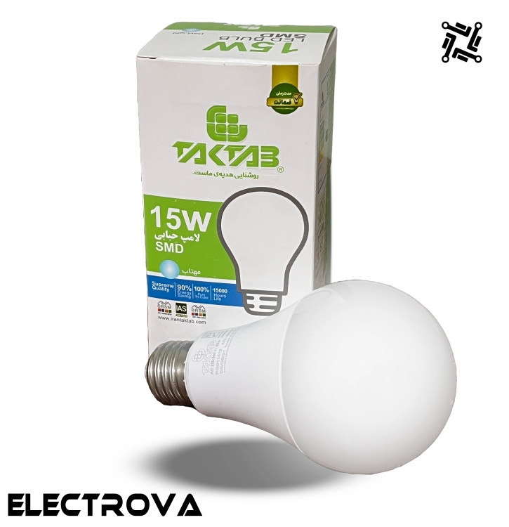 لامپ 15 وات SMD تکتاب مدل حبابی پایه E27