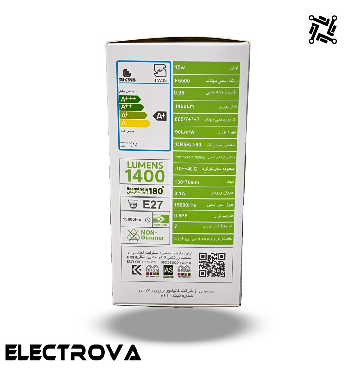 لامپ 15 وات SMD تکتاب مدل حبابی پایه E27