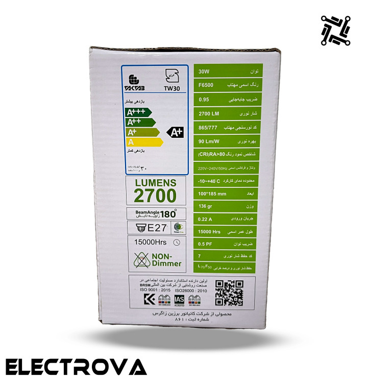 لامپ 30 وات SMD تکتاب مدل حبابی پایه E27